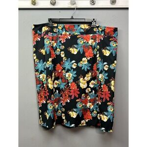 Jessica London Skirt Womens 20 Black Floral Print Lined Pencil Knee Length Plus